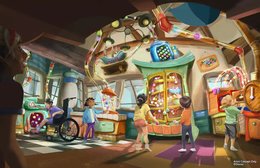 Concept art of Goofy's candy kitchen in Mickey's Toontown