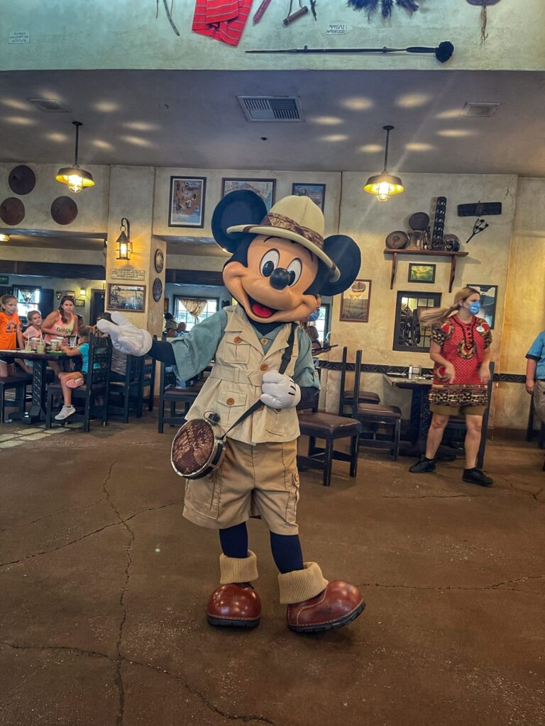 Mickey Mouse in safari gear at Tusker House restaurant, Disney's Animal Kingdom
