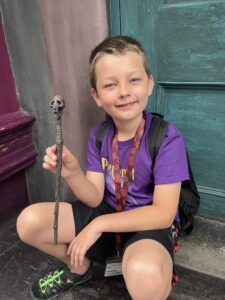 Boy holding wand, Diagon Alley, Universal Studios Orlando